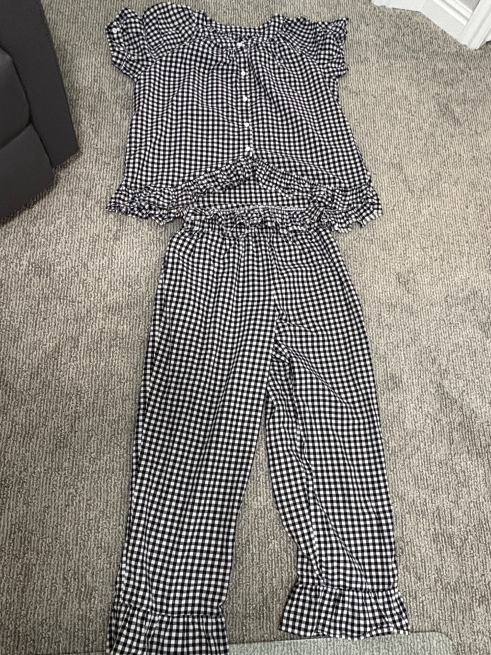 Black & White Gingham Women’s Pajama Set - Top & Pants